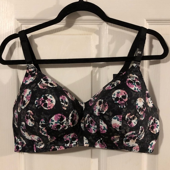 Torrid Dream Wire-Free Bra in Black Floral Skull Print, Sz 42C NWT - Picture 5 of 7
